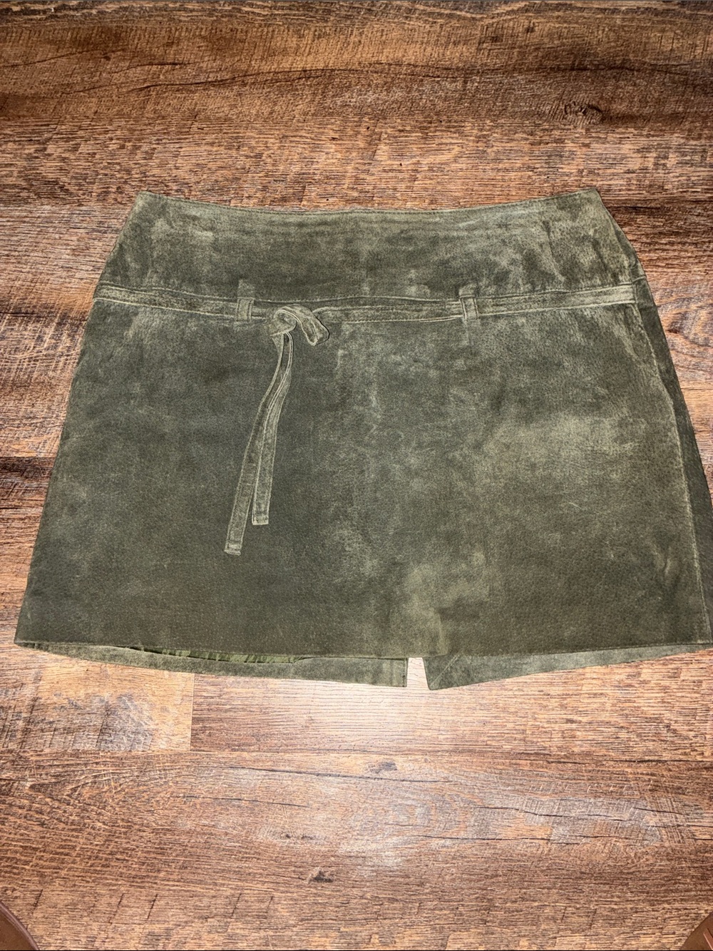 Brandon Thomas Olive Suede Mini Skirt with Waist Tie